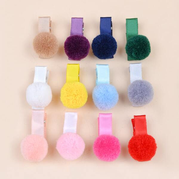 

12pcs Toddler Girls Pom Pom Hair Clip, Multicolor