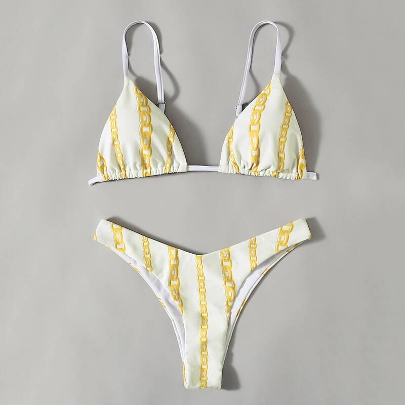 

Chain Print Cami Bikini Swimsuit, Multicolor