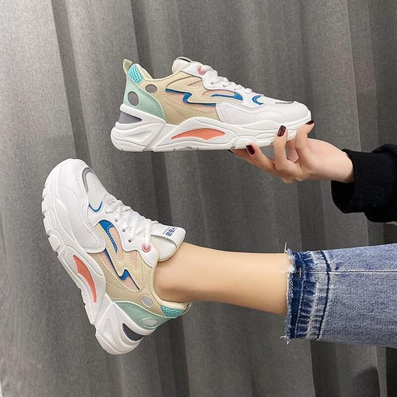 

Colorblock Lace-up Chunky Sneakers, Multicolor