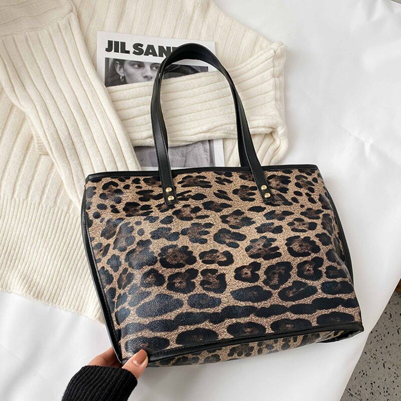 

Leopard Tote Bag, Black and white