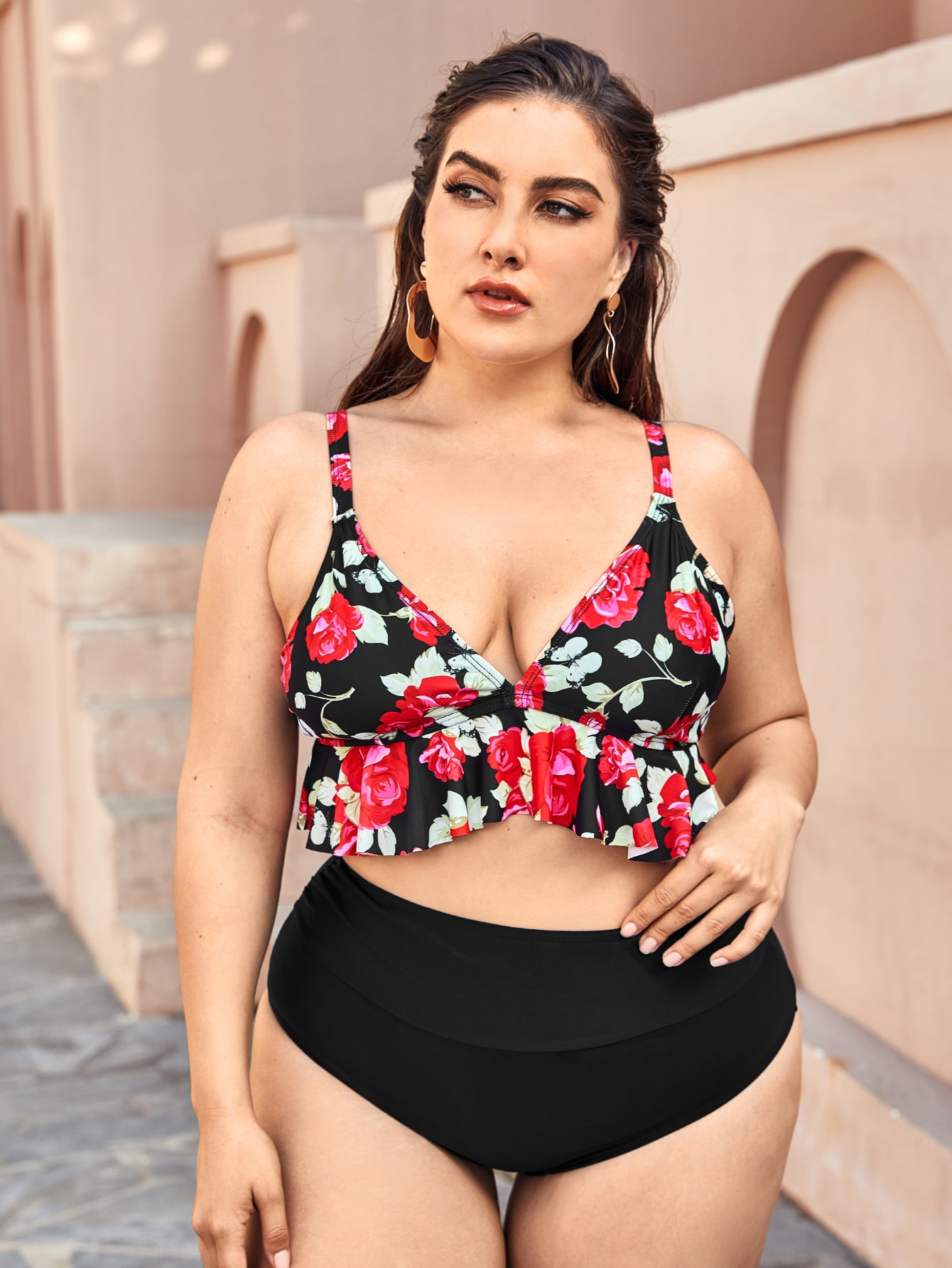 Plus Floral Ruffle Hem Bikini Swimsuit thumbnail
