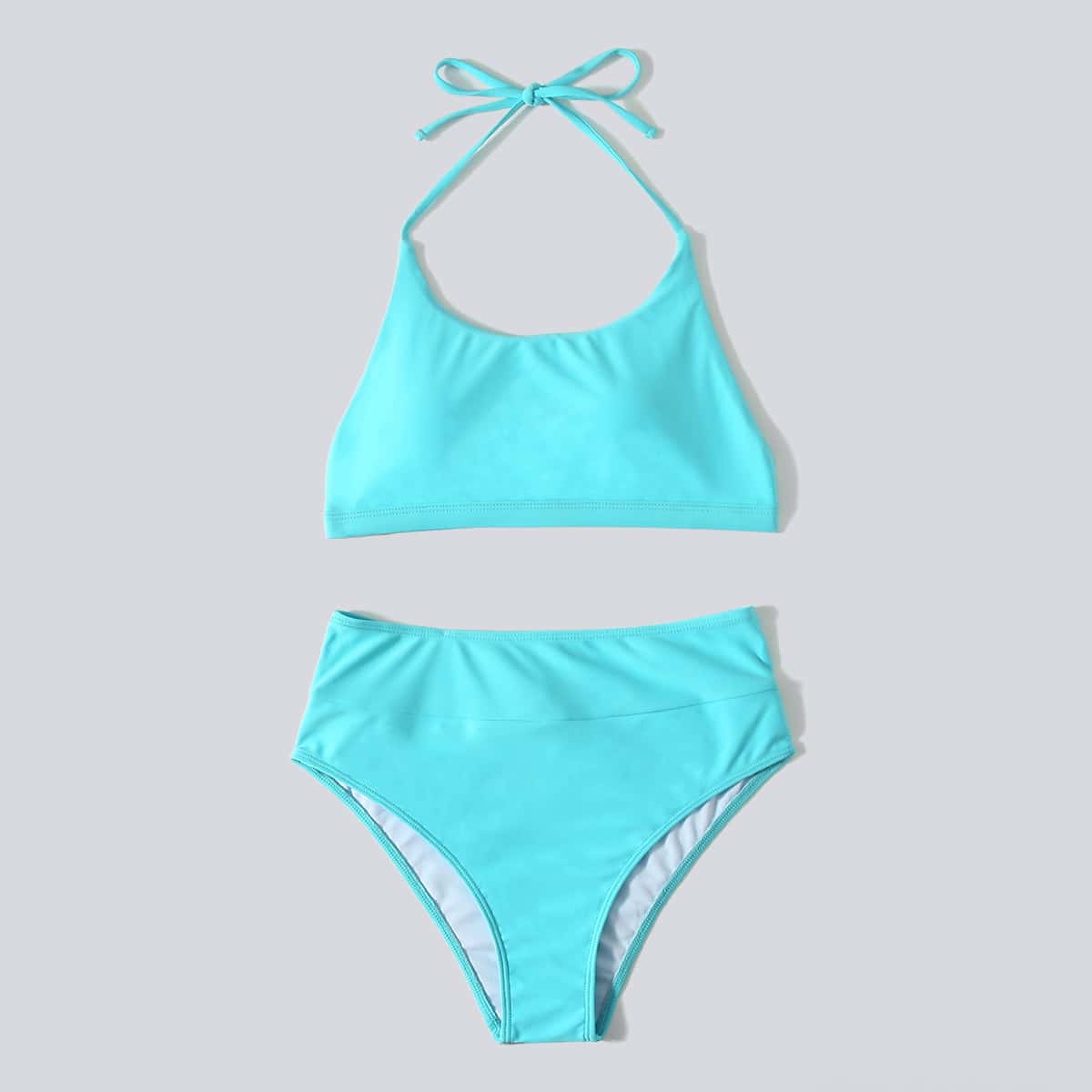 

Solid High Waist Bikini Swimsuit, Blue neon