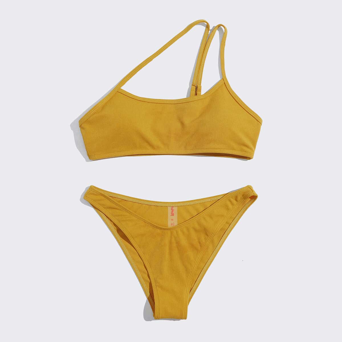 

Ribbed One Shoulder Bikini Swimsuit, Yellow