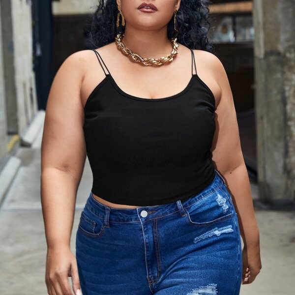

Plus Solid Crop Cami Top, Black