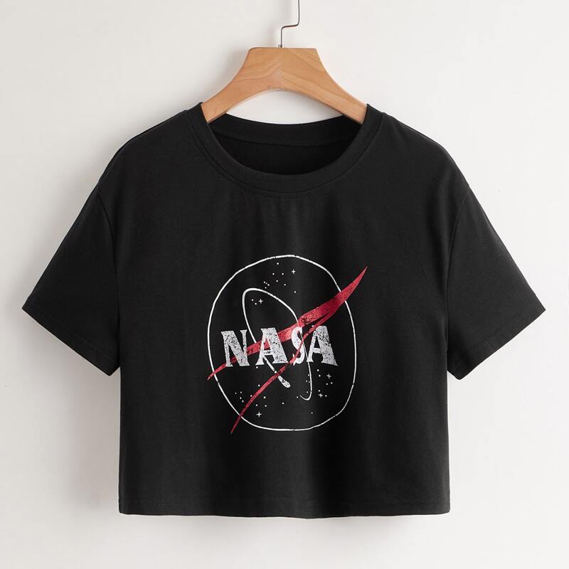 

Letter Graphic Crop Tee, Black
