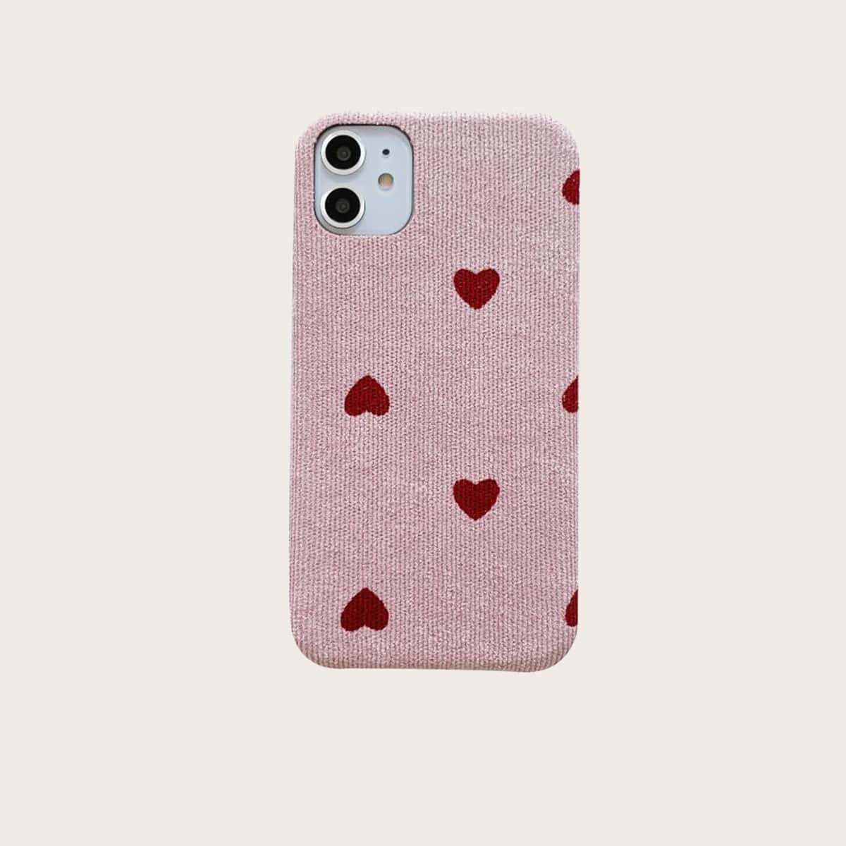 

Heart Print Corduroy iPhone Case, Pink