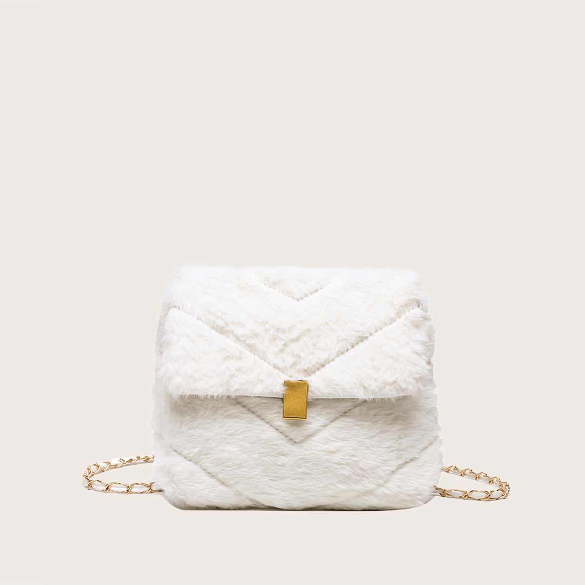

Chevron Fluffy Crossbody Bag, White