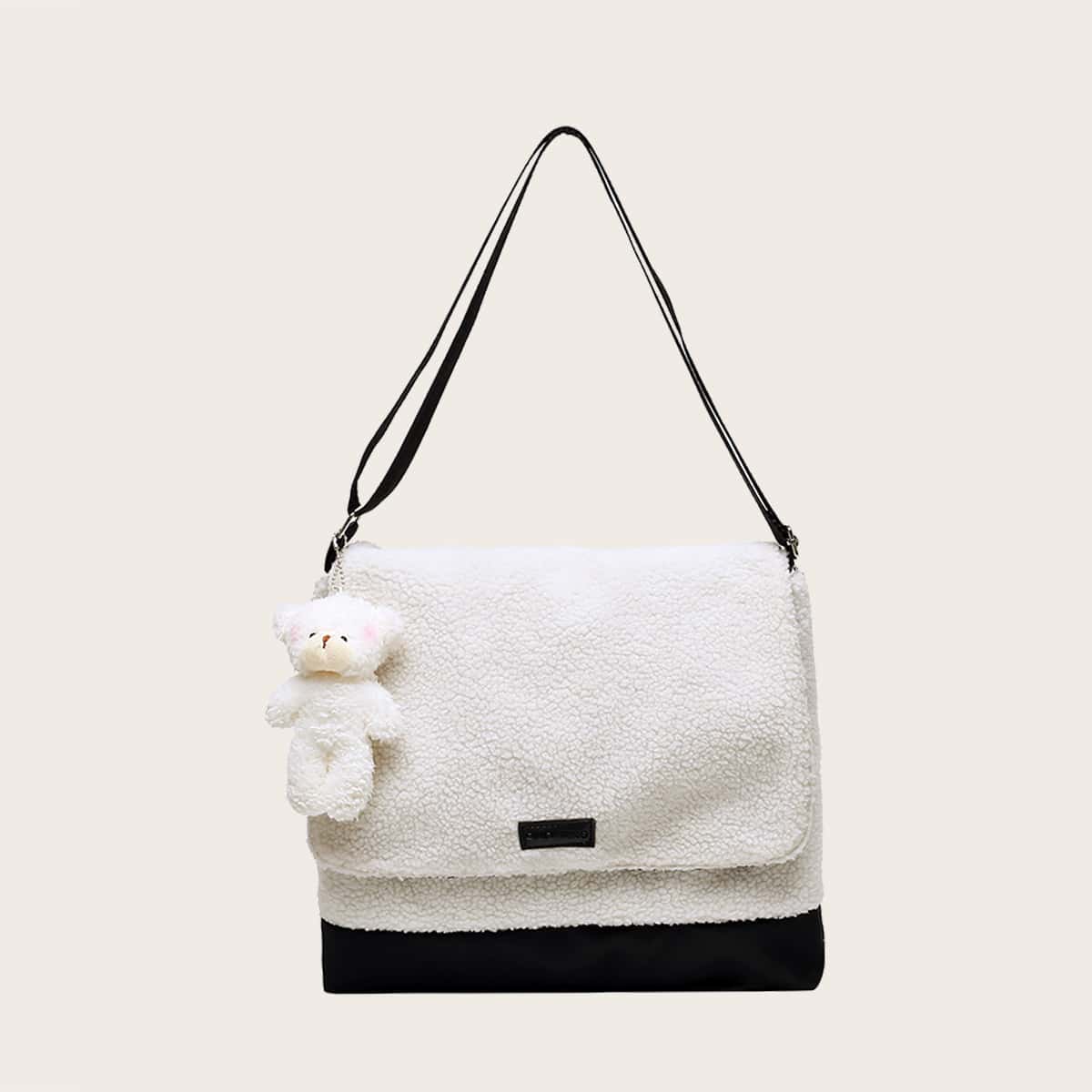 

Colorblock Teddy Crossbody Bag, White
