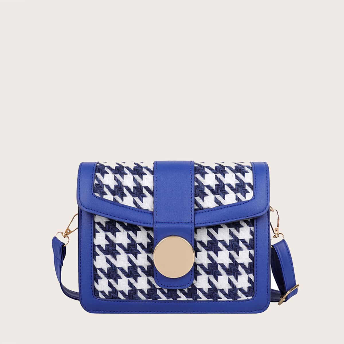 

Houndstooth Crossbody Bag, Blue