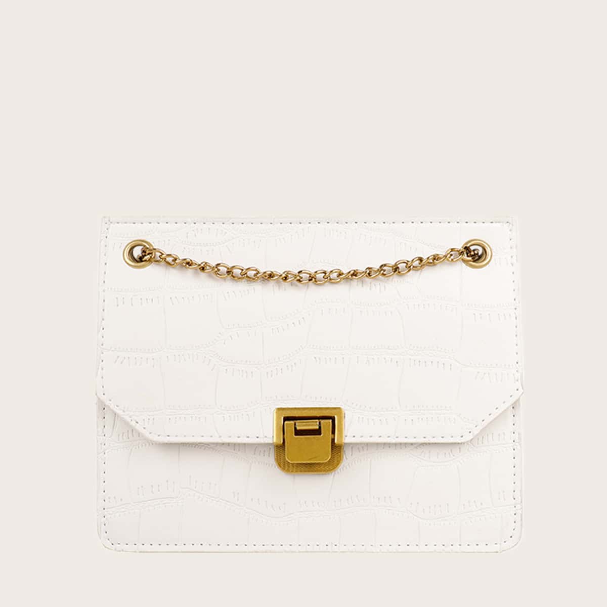 

Croc Embossed Chain Shoulder Bag, White