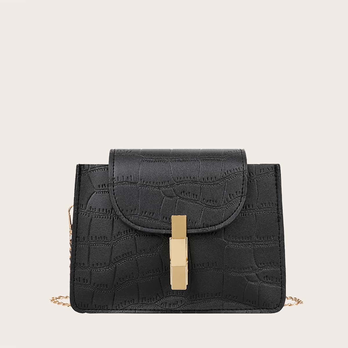 

Croc Embossed Chain Crossbody Bag, Black