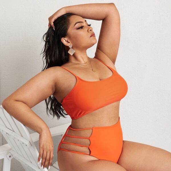 

Plus Ladder Cut-out Bikini Swimsuit, Orange