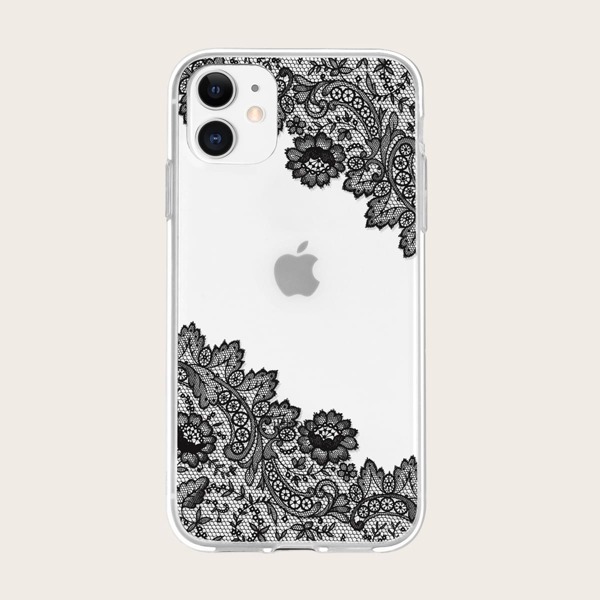 

Прозрачный чехол для iPhone с кружевным узором, Чёрный
