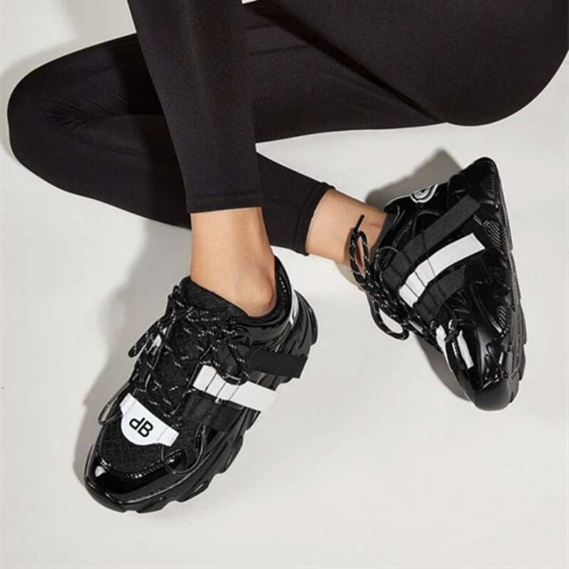 

Colorblock Lace-up Chunky Sneakers, Black