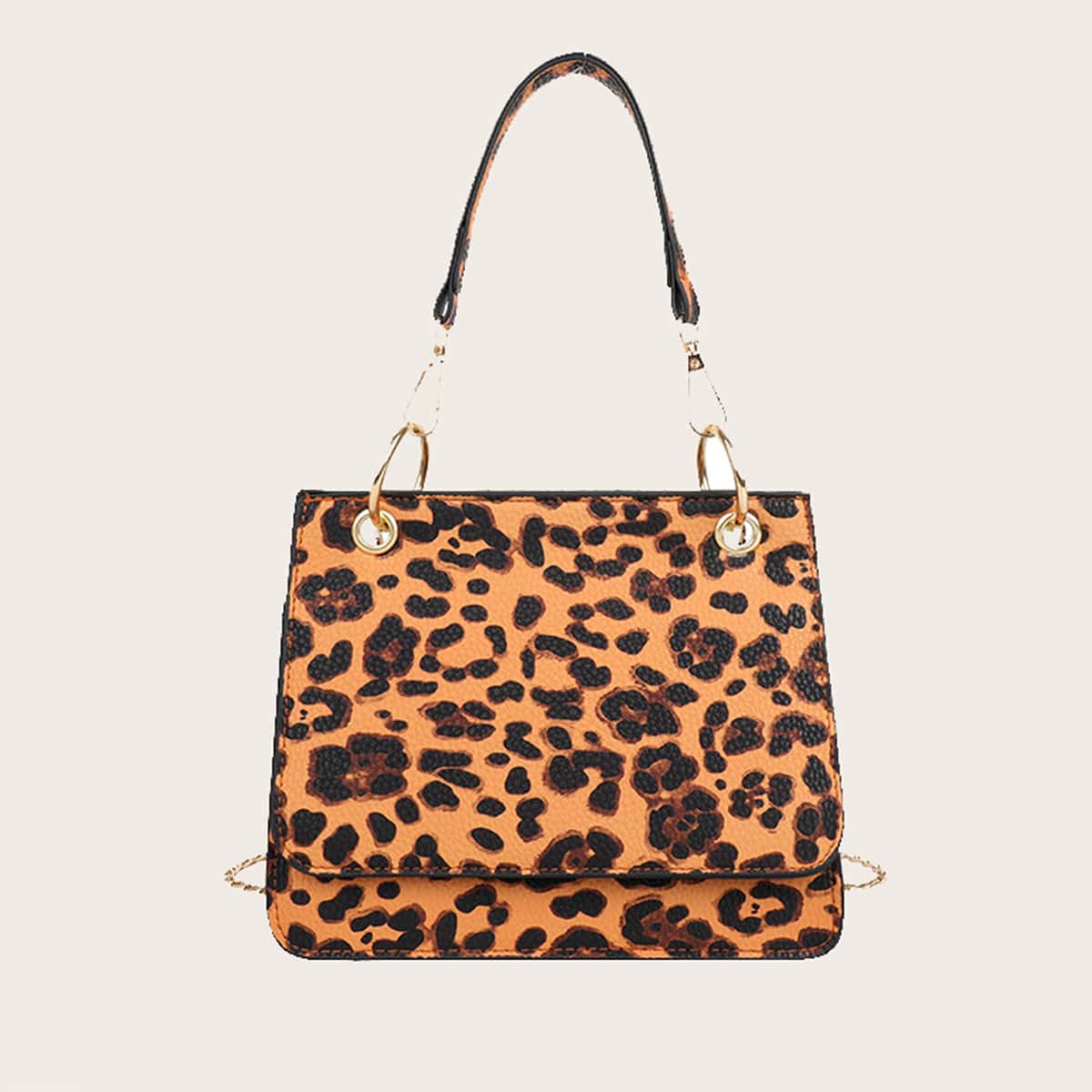 

Leopard Chain Satchel Bag, Brown