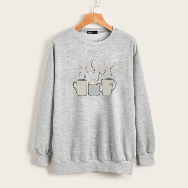 

Cup & Slogan Graphic Drop Shoulder Sweatshirt, Light grey