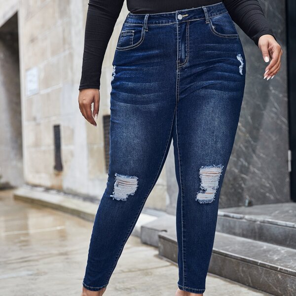 

Plus Ripped Curvy Jeans, Dark wash