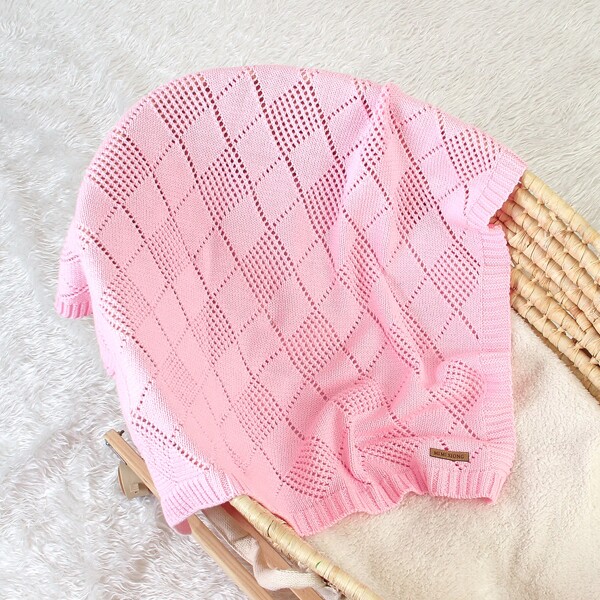

Newborn Girl Pointelle Letter Patched Photography Prop, Baby pink
