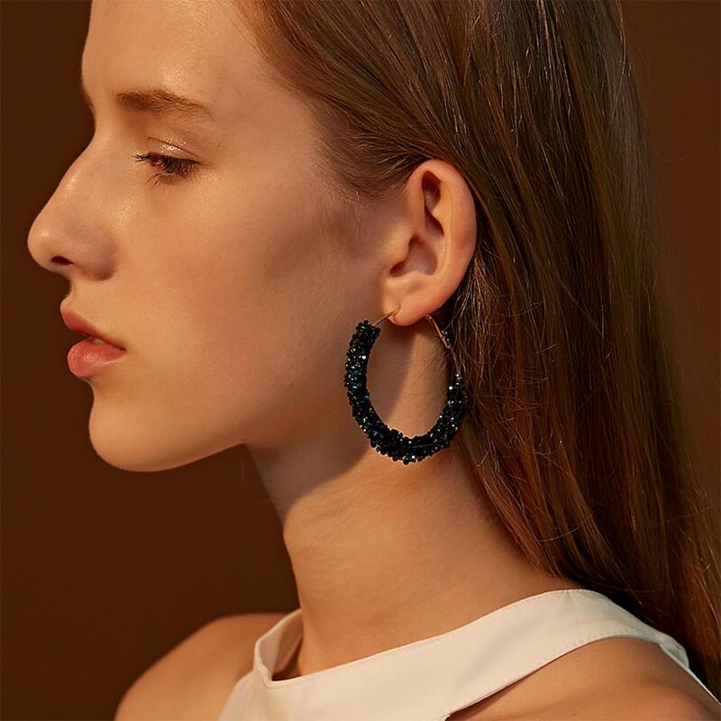 

Rhinestone Hoop Earrings, Black