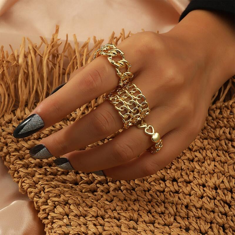 

3pcs Chain & Heart Ring, Gold