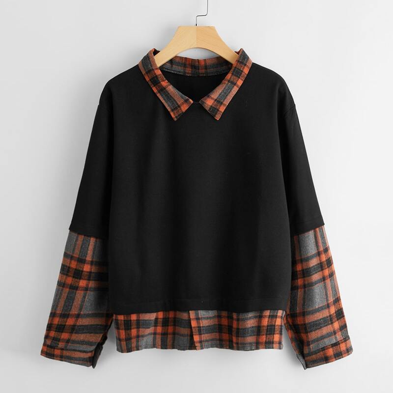 

Contrast Tartan Drop Shoulder Sweatshirt, Black