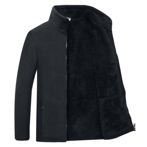 

Men Zip Up Funnel Neck Fleece Lined Jacket, Black