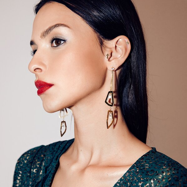 

Rhinestone Decor Geometric Drop Earrings, Gold