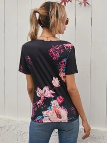 SHEIN LUNE Áo thun Trọn gói Hoa Giải trí - màu đen - Xem 2