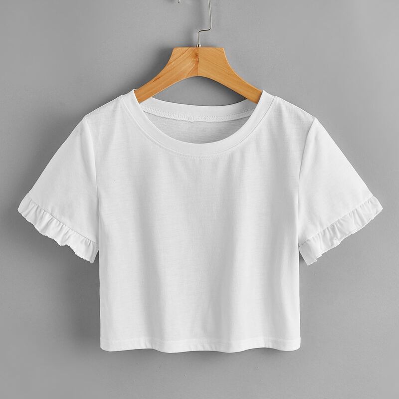 

Solid Ruffle Crop Tee, White