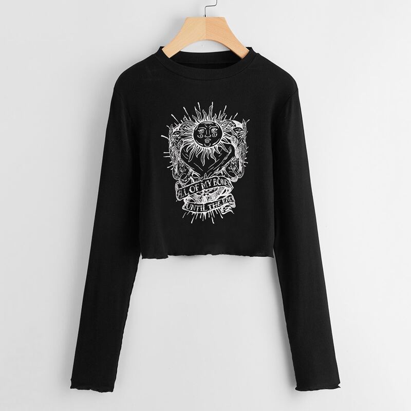

Letter Sun Graphic Lettuce Trim Crop Tee, Black