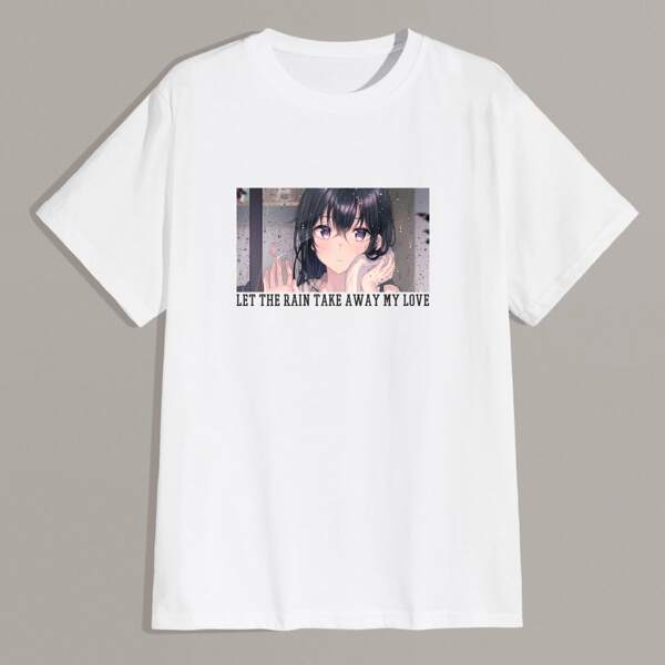 

Men Cartoon Girl And Slogan Graphic Tee, White