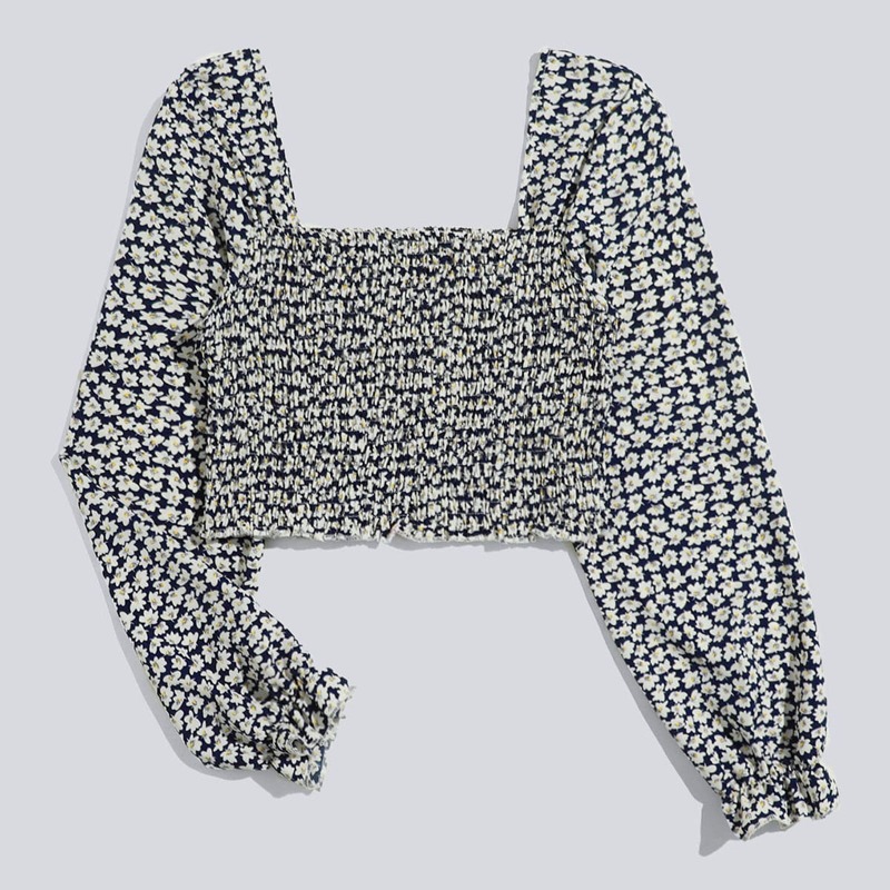 

Ditsy Flower Shirred Crop Top, Multicolor