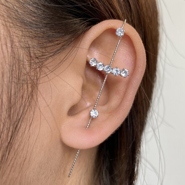 

1pc Rhinestone Decor Earring, Silver