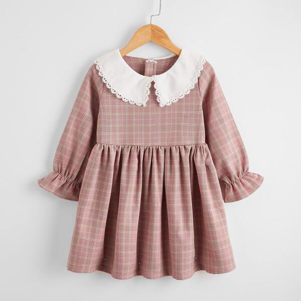 

Toddler Girl Peter Pan Collar Plaid Dress, Dusty pink