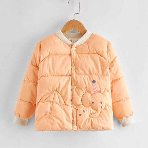 

Toddler Girls Cartoon Graphic Puffer Coat, Coral orange