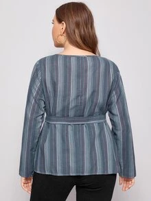 SHEIN Top de rayas con cinturón - Multicolor - Ver 2