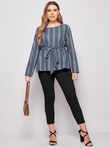 SHEIN Top de rayas con cinturón - Multicolor - Ver 5