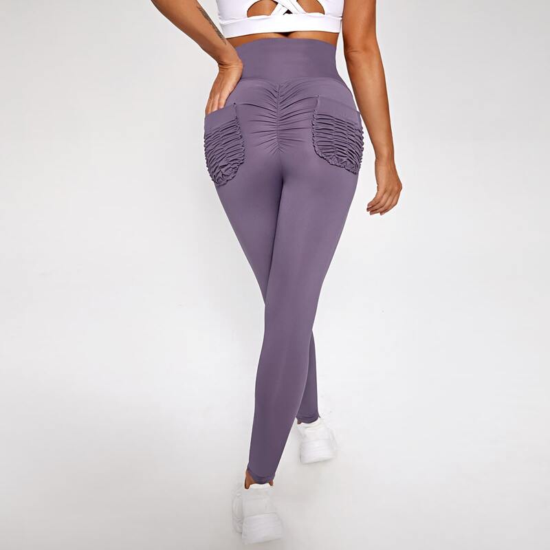 

Pocket Patched Back Scrunch Butt Sports Leggings, Mauve purple