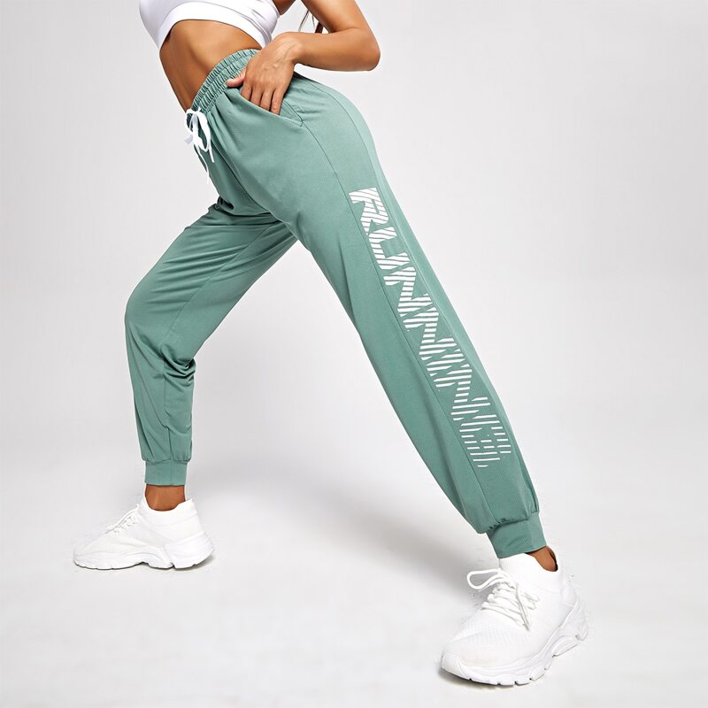 

Letter Graphic Drawstring Waist Sports Pants, Mint green