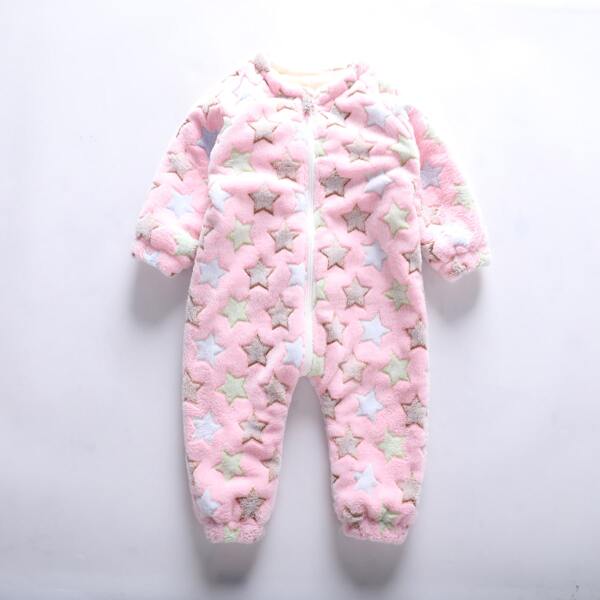 

Baby Girl Star Pattern Teddy Jumpsuit, Multicolor