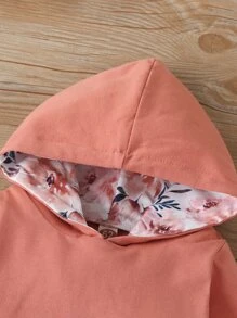 女嬰花卉圖案袋鼠口袋連帽連體衣帶褲子 - 彩色 - 查看 4