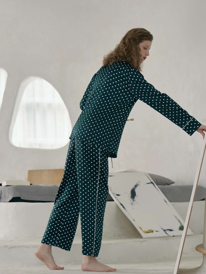 SPANDEX POLKA-DOT PIPING SLEEP PANTS