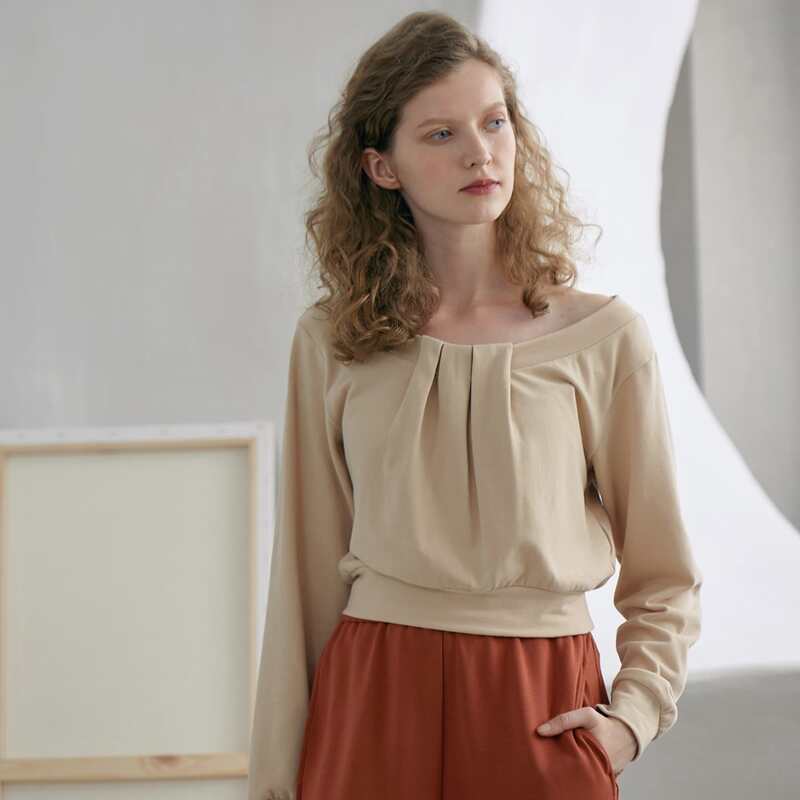

COTTON-BLEND PLEATED DETAIL CROP TOP, Khaki