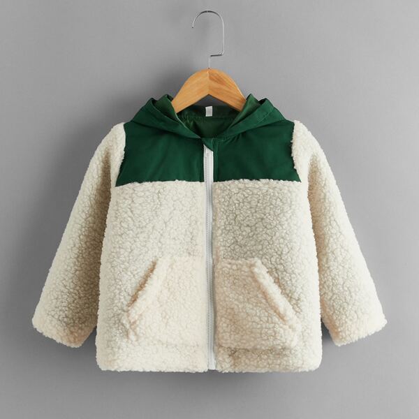

Toddler Boys Teddy Colorblock Zip Up Jacket, Beige