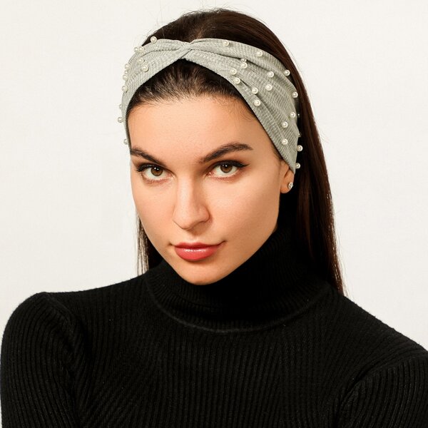 

Faux Pearl Twist Design Headband, Light grey