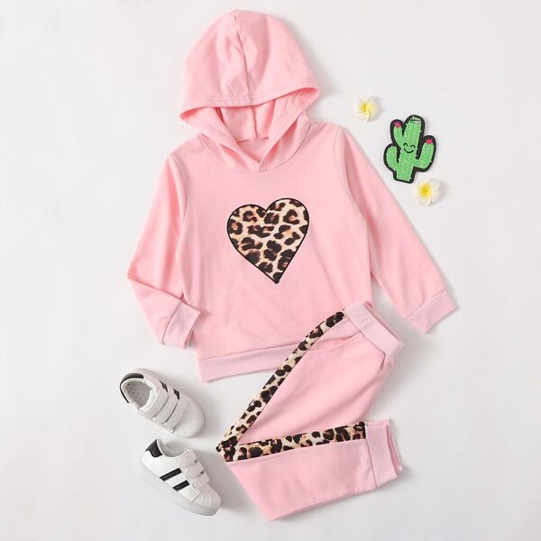 

Toddler Girls Heart And Leopard Hoodie & Sweatpants, Baby pink