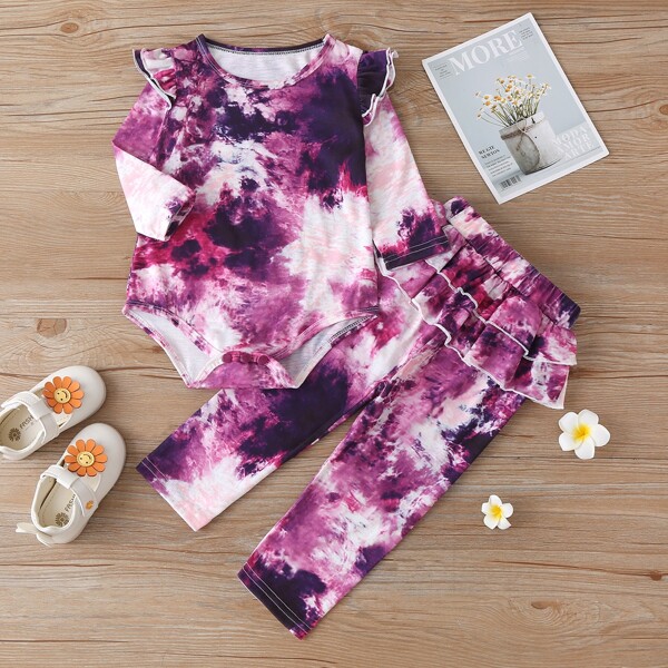 

Baby Girl Tie Dye Tee Bodysuit & Ruffle Pants, Purple