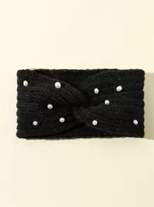 Faux Pearl Twist Design Headband Hair Band Turban Headband Sweatband - Black - View 4
