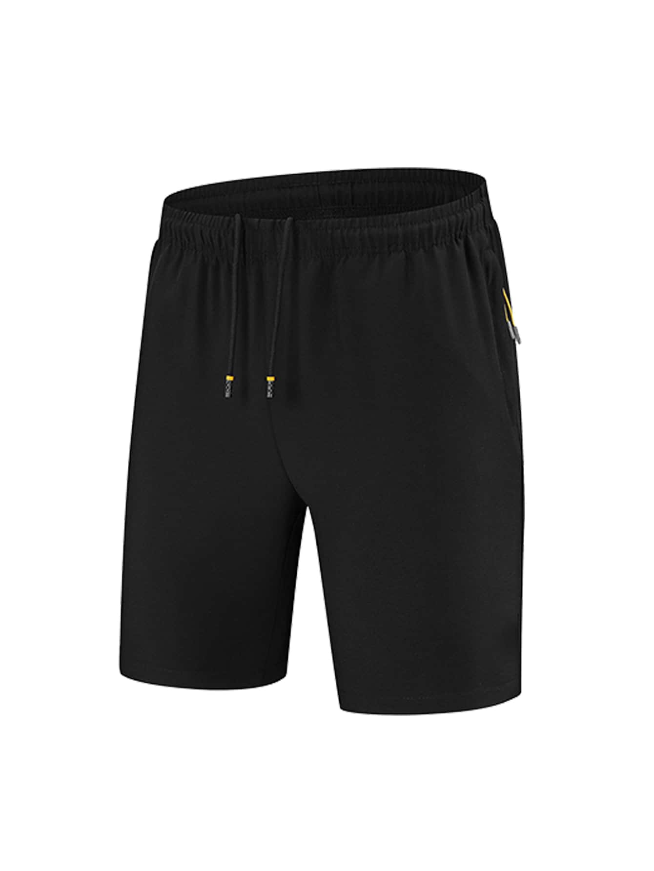 Men Slant Pocket Drawstring Sports Shorts - Black - View 1