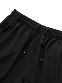 Men Slant Pocket Drawstring Sports Shorts - Black - View 3